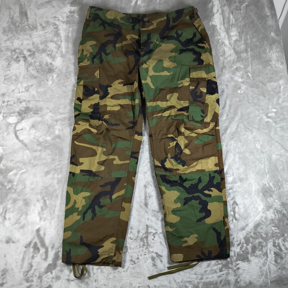 Vintage US Military Cargo Pants Mens Large Regular Woodland Camo Ripstop BDU USA
